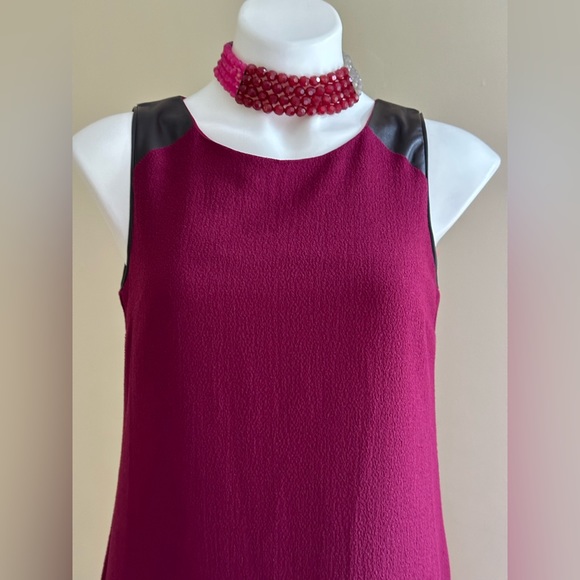 Anthropologie HD in Paris Berry Faux Leather Trim Ruffle Hem Sleeveless Sz 4 - Picture 6 of 15